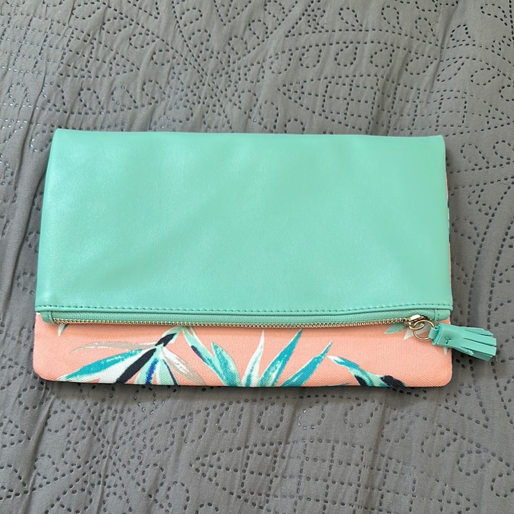 Rachel Pally Mint Green and Peach Fold Over Clutch